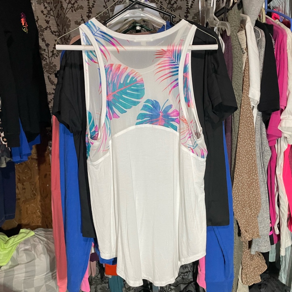 Tropical Print White Tank Top